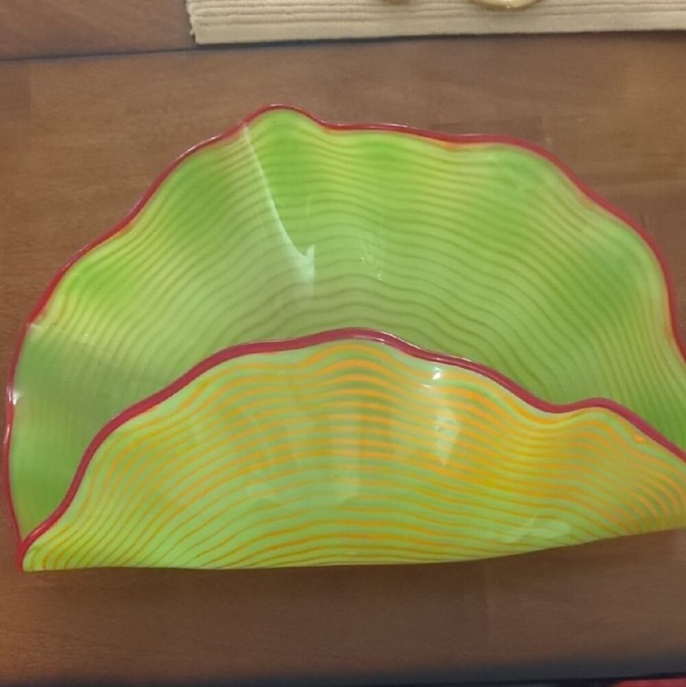 Vibrant Green and Red Glass Art Piece